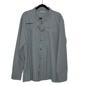 Simms‎ Fishing Shirt Long Sleeve Button Up Vented Federal Logo Size XL Gray